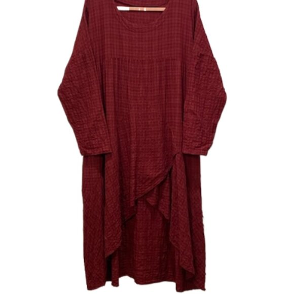 Plaid Crinkle Women's 4XL Asymmetrical Cut Tulip Hem Dress Rayon Linen Lagenlook - Picture 2 of 6